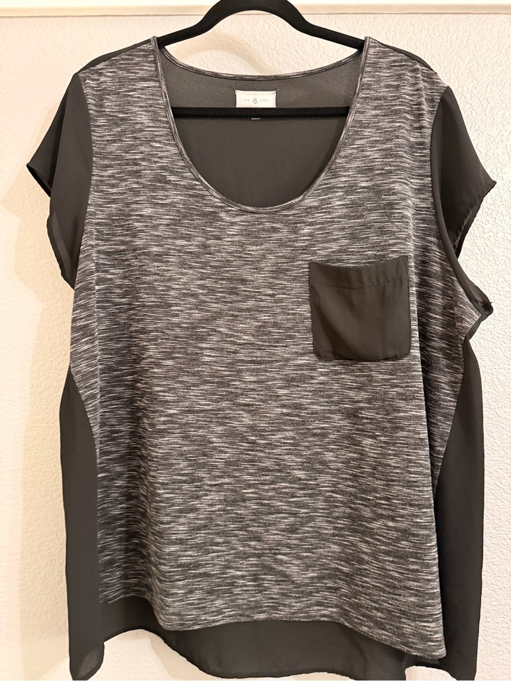 LOFT Lou & Grey Mixed Media Blouse with  Contrast Pocket